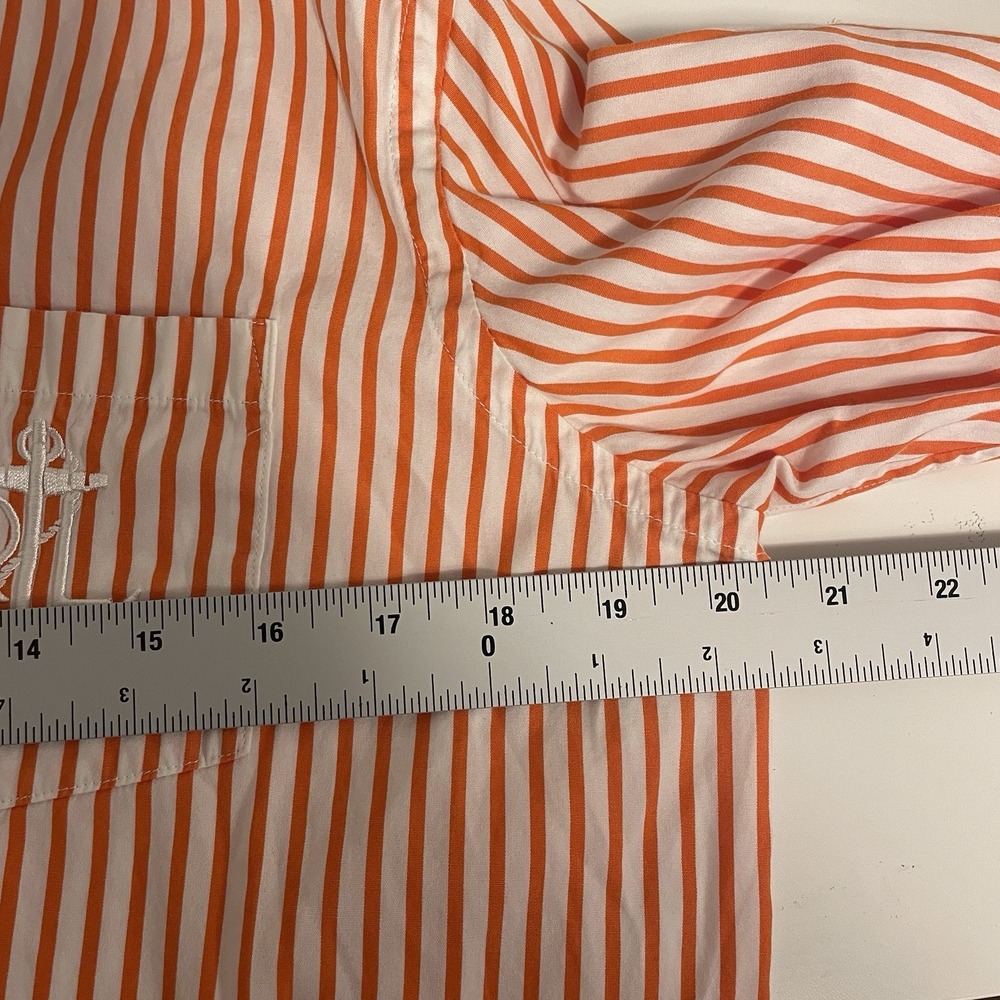 Lauren Ralph Lauren Orange & White Stripe Blouse with RLL Logo Size Large Petite - Picture 7 of 8